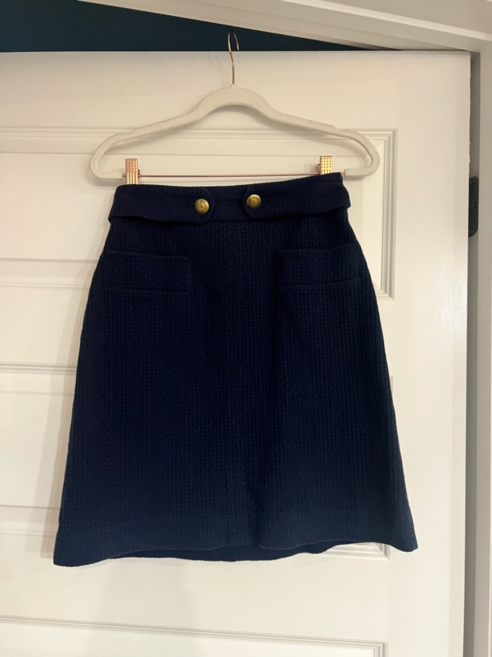 Brooks Brothers Navy A-Line Skirt with Gold Button Accents